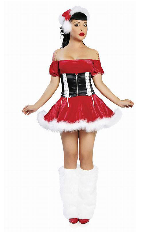 Christmas Costume Sleeve Off Short Sexy Santa Costume - Click Image to Close